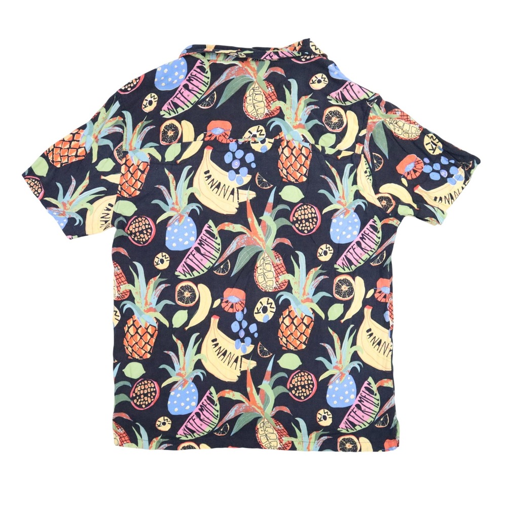 Soulstar England Hawaiian Shirt Mens M Navy‎ Blue Tropical Fruit Viscose Summer - Picture 2 of 7